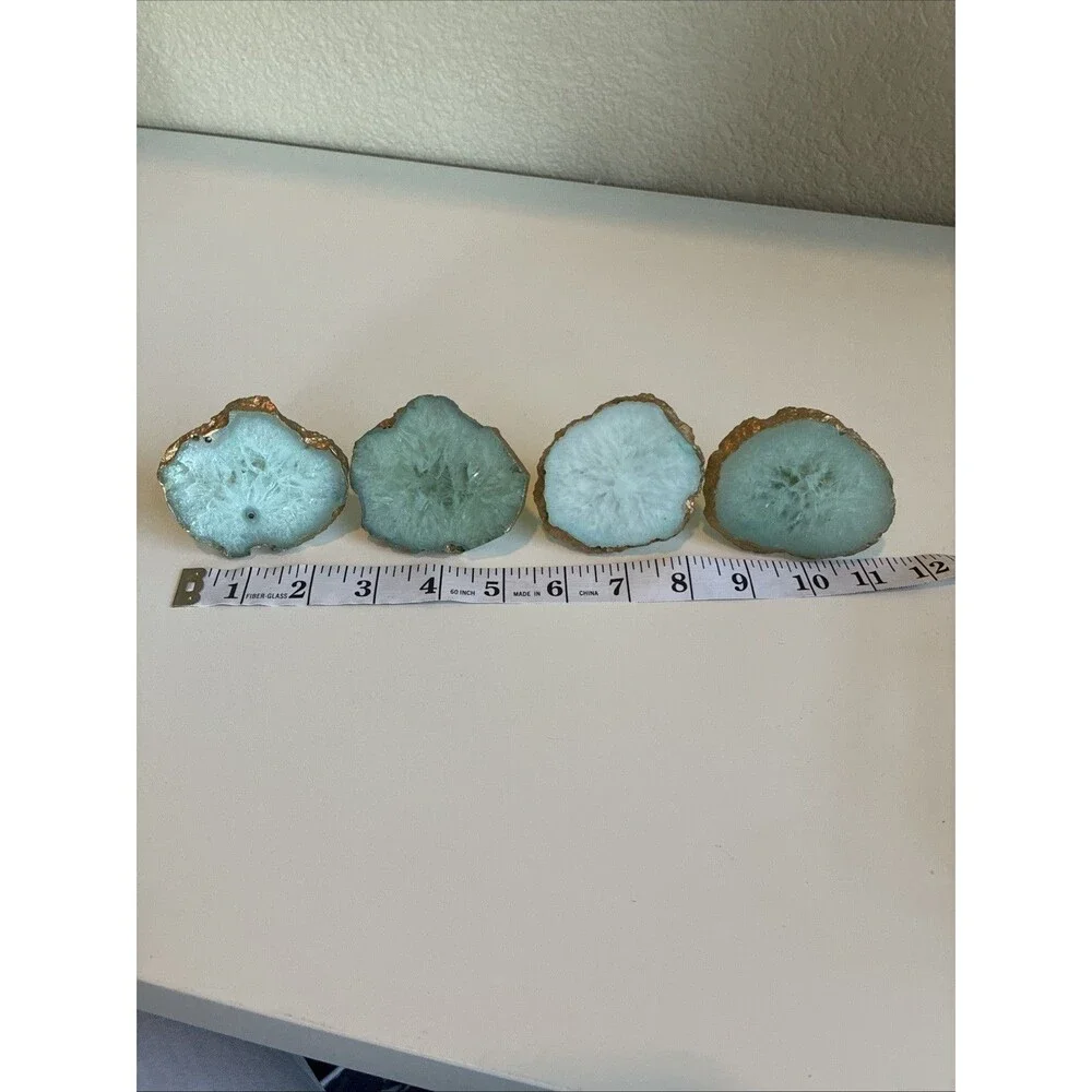 Set Of 4 Copper Dinner Napkin Rings Agate Stone Natural Geode Rock Mineral